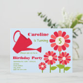 Birthday Party - Red Flower Garden & Watering Can Kaart (Staand voorkant)