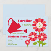 Birthday Party - Red Flower Garden & Watering Can Kaart (Voorkant / Achterkant)