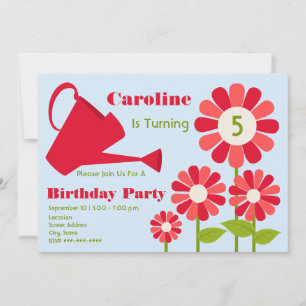 Birthday Party - Red Flower Garden & Watering Can Kaart