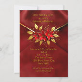 Birthday Party Red Flowers Faux Crush Velvet Gold Kaart (Achterkant)