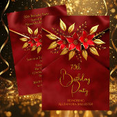 Birthday Party Red Flowers Faux Crush Velvet Gold Kaart