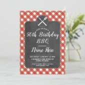 Birthday Party Red Gingham Chalk BBQ Invite Kaart (Staand voorkant)