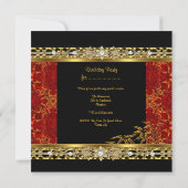 Birthday Party Red Gold Bamboo Damask Afbeelding Kaart (Achterkant)