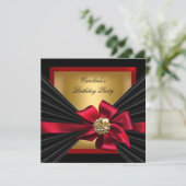 Birthday Party Red Gold Black Bow Jewel Kaart (Staand voorkant)