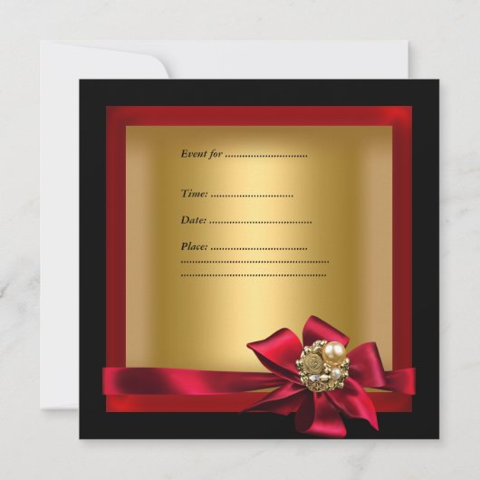 Birthday Party Red Gold Black Bow Jewel Kaart (Achterkant)