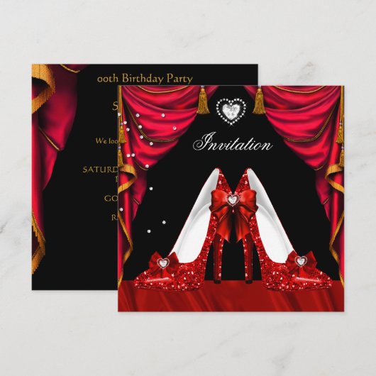 Birthday Party Red Gold Shoes Kaart (Voorkant / Achterkant)