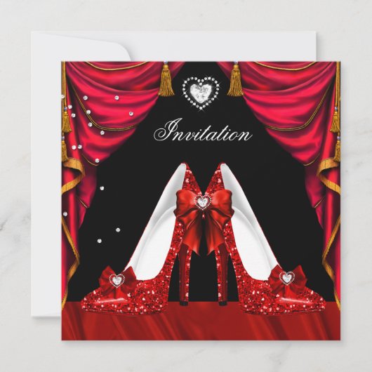 Birthday Party Red Gold Shoes Kaart (Voorkant)