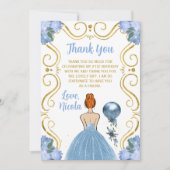 Birthday Party Red Hair Princess Blue Bedankkaart (Voorkant)