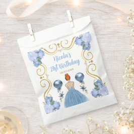 Birthday Party Red Hair Princess in Dusty Blue Bedankzakje