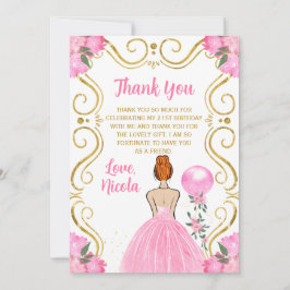 Birthday Party Red Hair Princess in Pink Bedankkaart