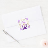 Birthday Party Red Hair Princess in Purple Vierkante Sticker (Envelop)