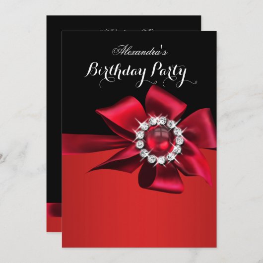 Birthday Party Red Pearl Diamond Bow Kaart (Voorkant / Achterkant)