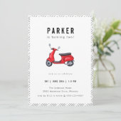 Birthday Party Red Retro Scooter Theme Kaart (Staand voorkant)