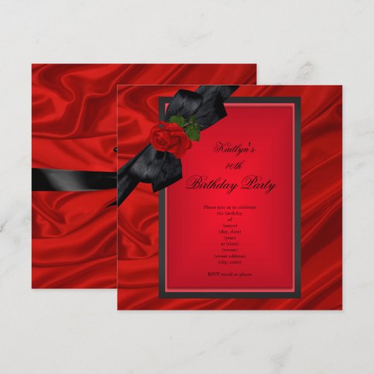 Birthday Party Red Rose Black Bow Kaart (Voorkant / Achterkant)