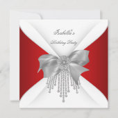Birthday Party Red Silver White Diamond Bow Kaart (Voorkant)