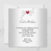 Birthday Party Red Silver White Diamond Heart Kaart (Achterkant)