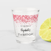 Birthday party red sparkles name shot glas (Voorkant)