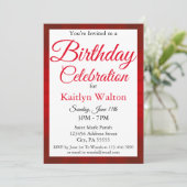 Birthday Party Red Sunburst Script Kaart (Staand voorkant)