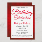 Birthday Party Red Sunburst Script Kaart (Voorkant / Achterkant)