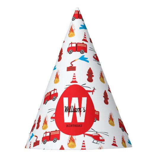 Birthday party: Red Transport Fire Truck Engine Feesthoedjes (Voorkant)