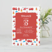 Birthday party: Red Transport Fire Truck Engine Kaart (Staand voorkant)