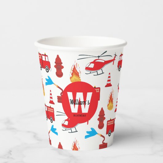 Birthday party: Red Transport Fire Truck Engine Papieren Bekers (Voorkant)