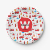 Birthday party: Red Transport Fire Truck Engine Papieren Bordje (Voorkant)