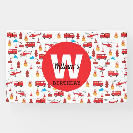 Birthday party: Red Transport Fire Truck Engine Spandoek (Horizontaal)