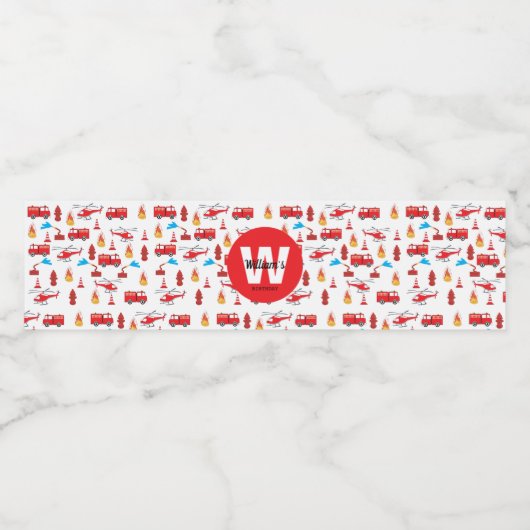 Birthday party: Red Transport Fire Truck Engine Waterfles Etiket (Enkel label)