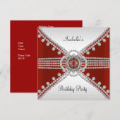 Birthday Party Red White Diamonds Kaart (Voorkant / Achterkant)