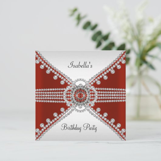 Birthday Party Red White Diamonds Kaart (Staand voorkant)