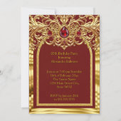 Birthday Party Regal Red Gold Lace Diamonds Gems Kaart (Achterkant)