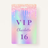 Birthday party regenbooglitter name VIP uitnodigin Badge (Voorkant)