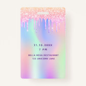 Birthday party regenbooglitter name VIP uitnodigin Badge (Achterkant)