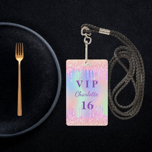 Birthday party regenbooglitter name VIP uitnodigin Badge