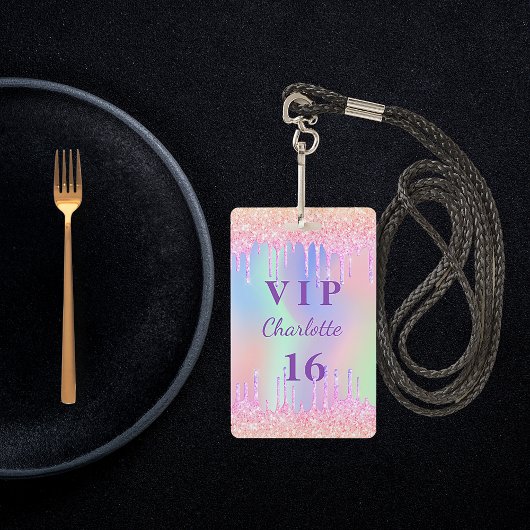 Birthday party regenbooglitter name VIP uitnodigin Badge