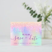 Birthday party regenbooglitter roze behalve de dat briefkaart (Staand voorkant)
