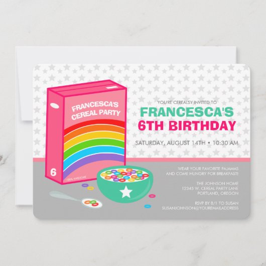Birthday Party Regenbow Cereal Kaart (Voorkant)