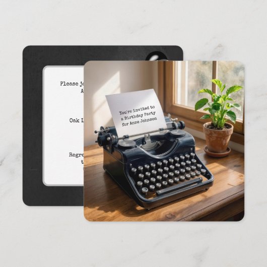 Birthday Party Retro Typewriter by a Window Kaart (Voorkant / Achterkant)