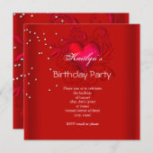 Birthday Party Rich Red Heart Kaart (Voorkant / Achterkant)