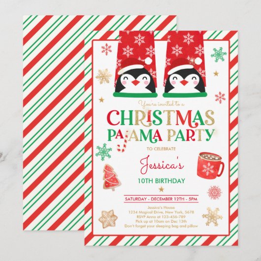 Birthday Party (Rode en gouden kerstfeest) Kaart (Voorkant / Achterkant)