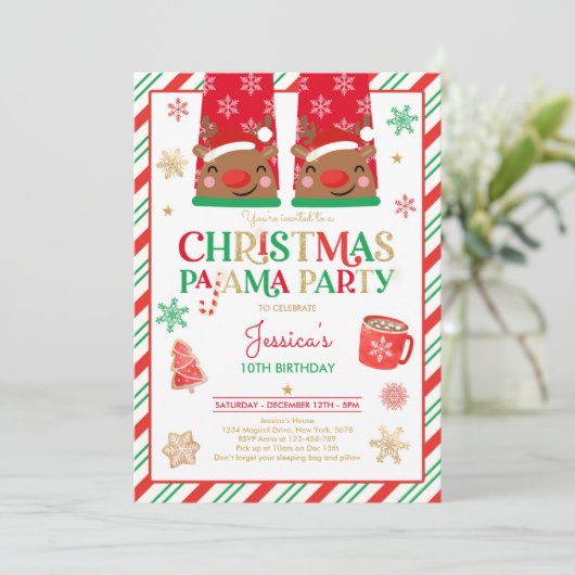 Birthday Party (Rode en gouden kerstfeest) Kaart (Staand voorkant)