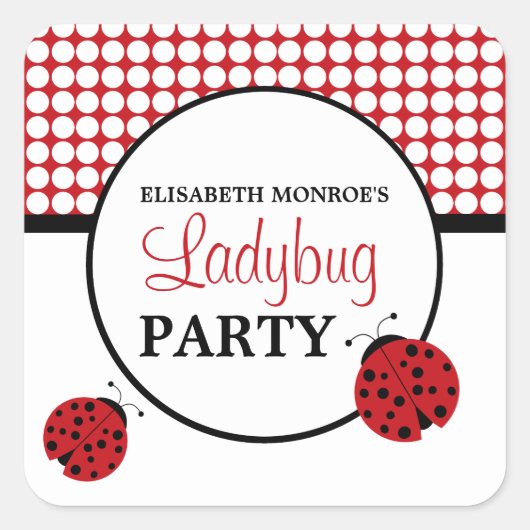 Birthday Party (Rode Ladybug) voor kinderen Vierkante Sticker (Voorkant)