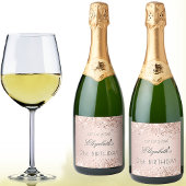 Birthday party roos gold confetti name sparkling wijnetiket