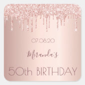 Birthday party roos gold glitter 50 jaar vrouwen vierkante sticker (Voorkant)