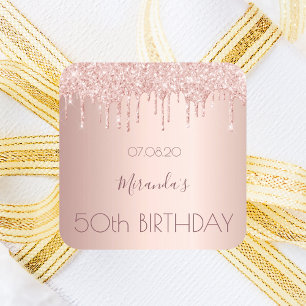 Birthday party roos gold glitter 50 jaar vrouwen vierkante sticker