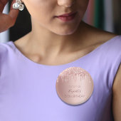 Birthday party roos gold glitter drift name ronde button 3,2 cm