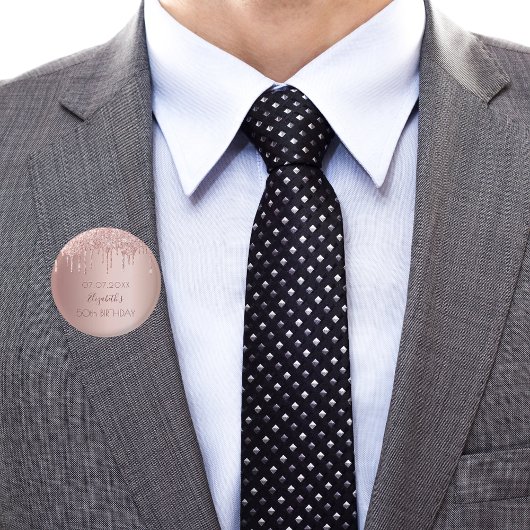 Birthday party roos gold glitter drift name ronde button 3,2 cm