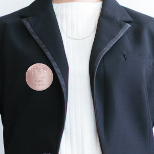 Birthday party roos gold glitter drift name ronde button 3,2 cm