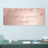 Birthday party roos gold glitter druppelt roze ste spandoek (Beurs)